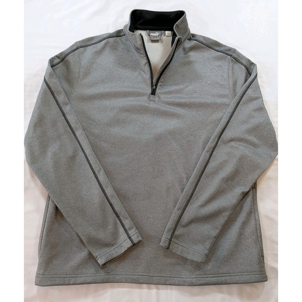 PUMA Golf Mens Lg 1/4‎ Zip Pullover Fleece Lined Grey Long Sleeve